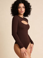 Long Sleeve Keyhole Cutout Thong Bodysuit