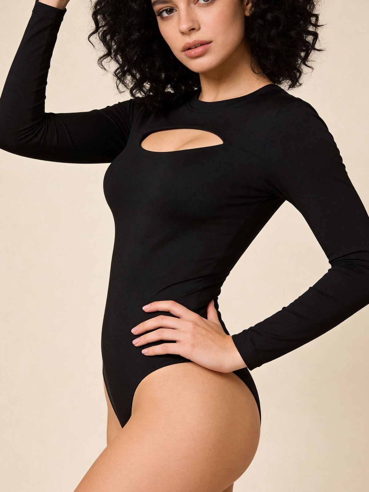 Long Sleeve Keyhole Cutout Thong Bodysuit