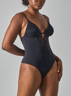 Lace Trim Deep V-Neck Bodysuit