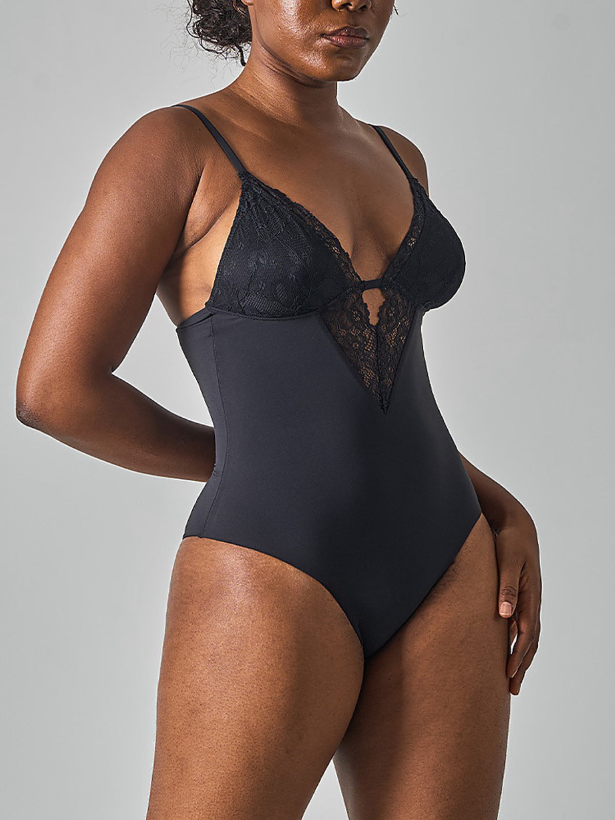 Lace Trim Deep V-Neck Bodysuit