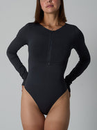 Women's Long Sleeve Ribbed Bodysuit with Half-Zip