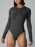 Women's Long Sleeve Ribbed Bodysuit with Half-Zip