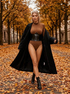 Faux Leather Corset Detail Long Sleeve Bodysuit