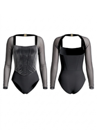 Velvet Corset Mesh Sleeve Bodysuit