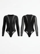 Black Mesh Panel Long Sleeve Bodysuit