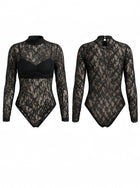 Sexy Lace Long Sleeve High Neck Bodysuit