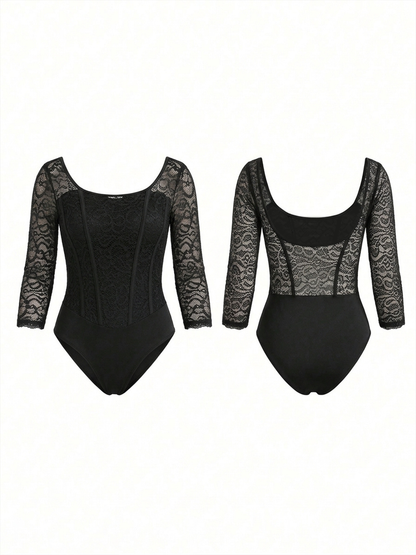 Stretchy Lace Backless Bodysuit