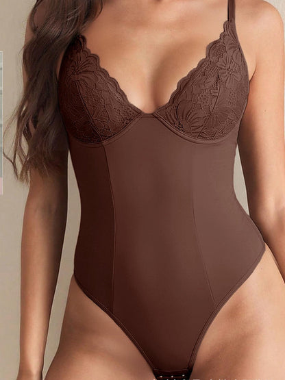 Lace Panel Shaping Bodysuit with Adjustable Straps