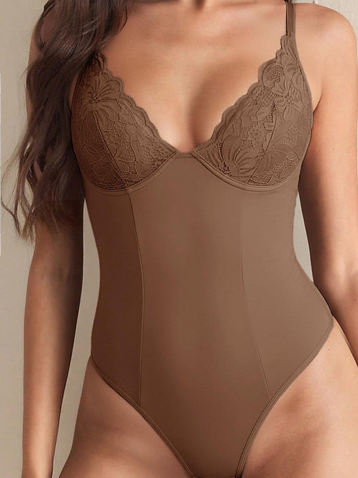 Lace Panel Shaping Bodysuit with Adjustable Straps