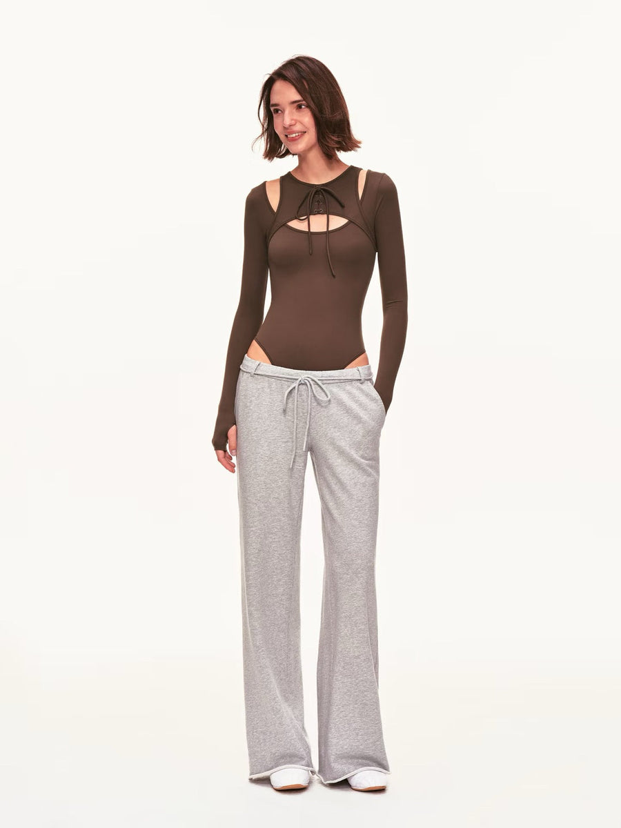 Women's Long Sleeve Keyhole Lace-Up Bodysuit
