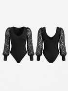Elegant Lace Puff Sleeve Ribbed Bodysuit