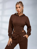 Corset Lace Up Bodysuit Wide Leg Sweatpants 2 Piece Set