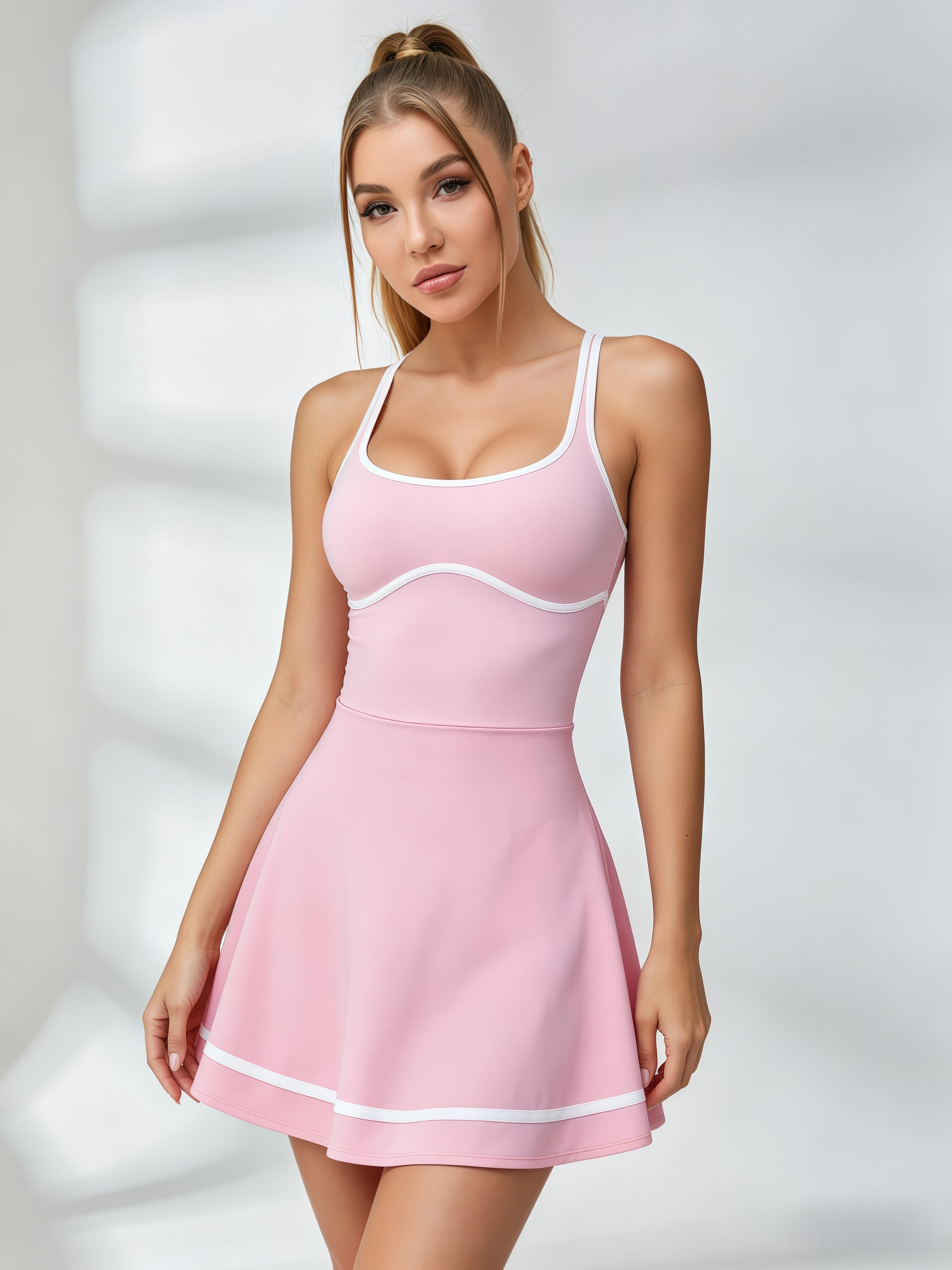 Contrast Trim Crisscross Back Tennis Dress