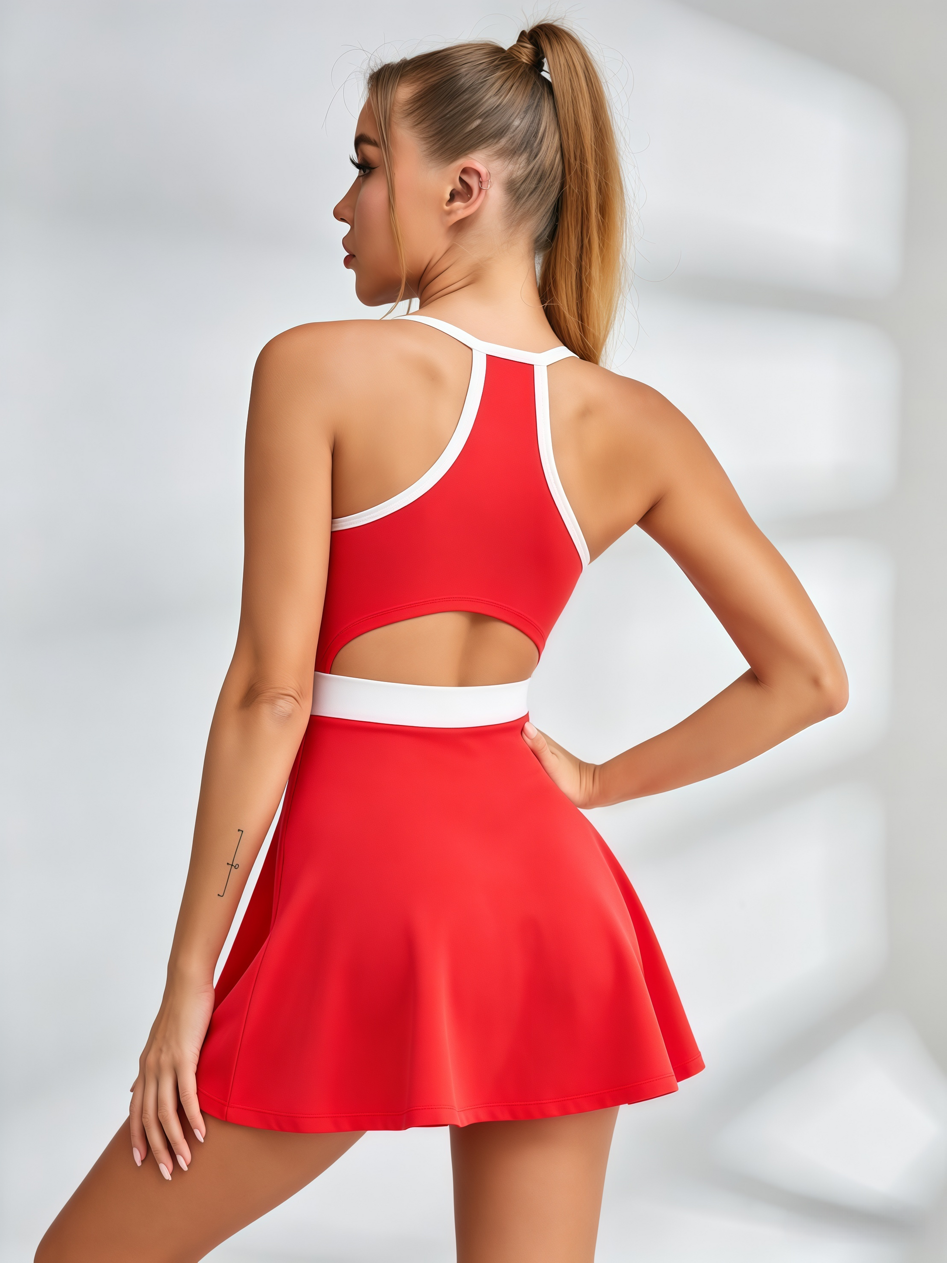 red tennis dress with shorts Vmvidoty Womens High Neck Tennis Dress Sleeveless Wrap Skirt Built in Shorts Golf Athletic Dress Workout Rompers Red M