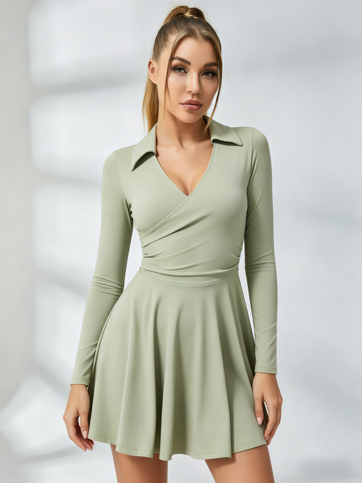 Wrap-Front Long-Sleeve Tennis Dress – ZASUWA SPORTSWEAR