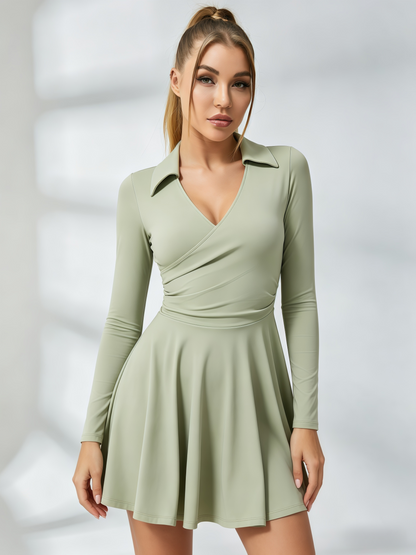 Wrap-Front Long-Sleeve Tennis Dress