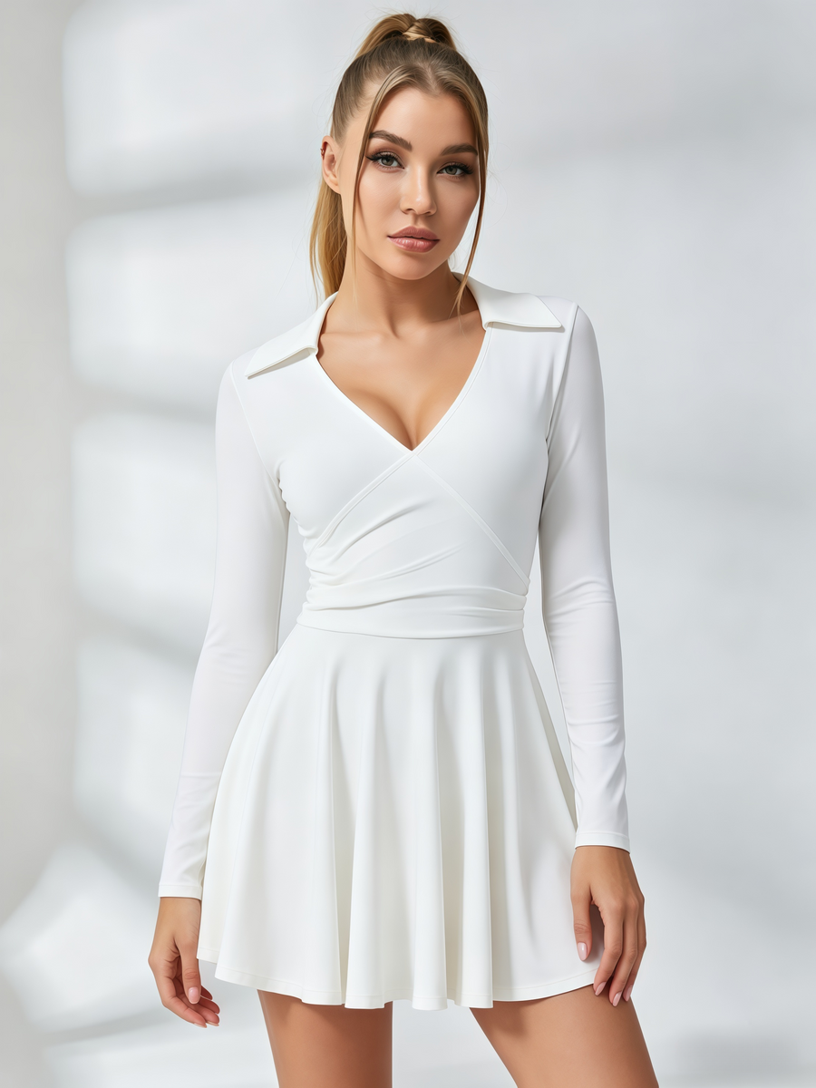 Wrap-Front Long-Sleeve Tennis Dress