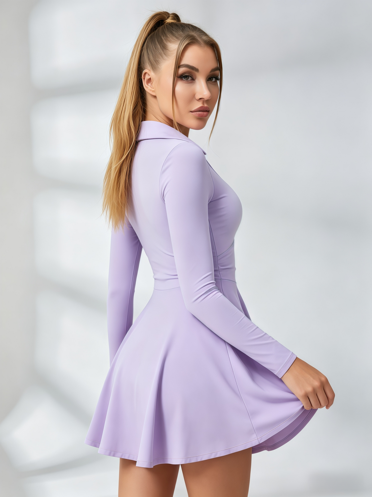 Wrap-Front Long-Sleeve Tennis Dress