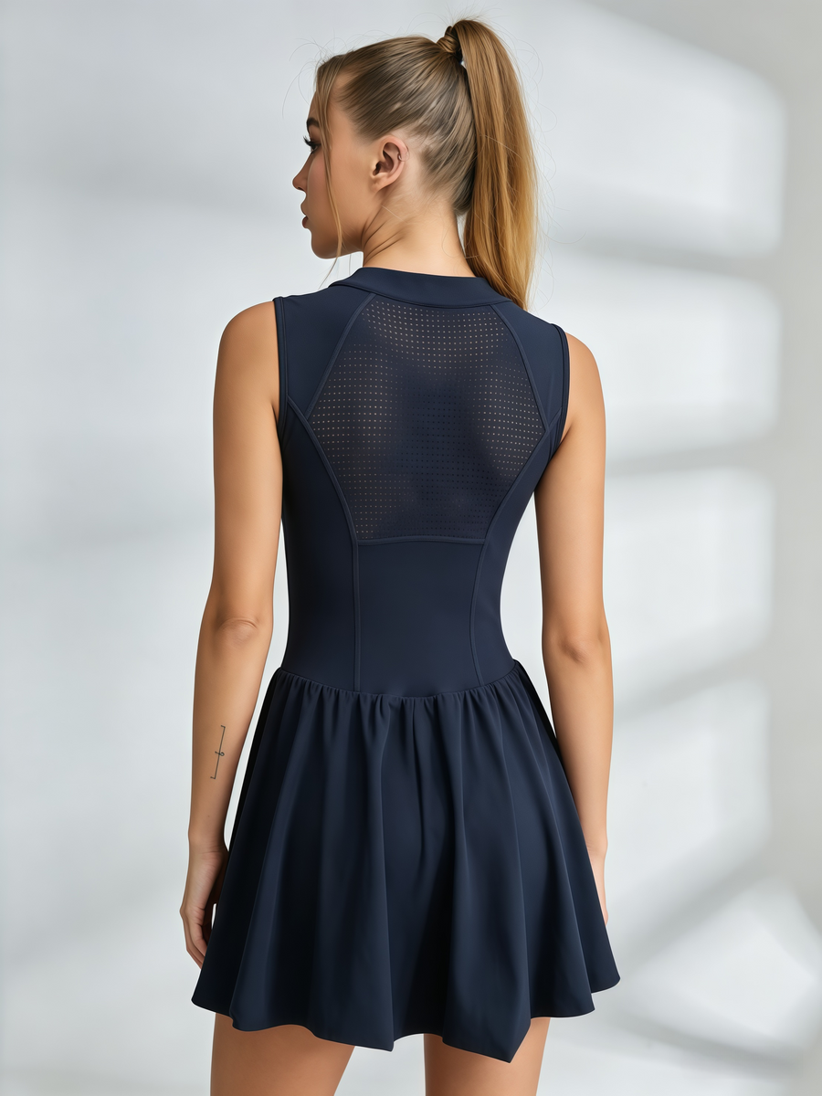 Half-Zip Bubble Hem Tennis Dress
