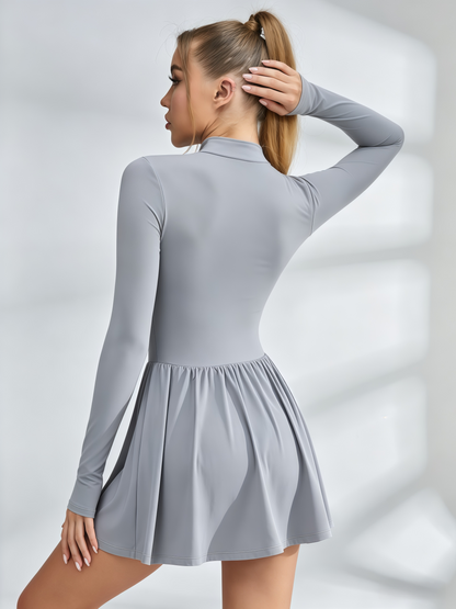 Long-Sleeve Quarter-Zip Tennis Dress