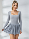 Long-Sleeve Square-Neck Tennis Dress