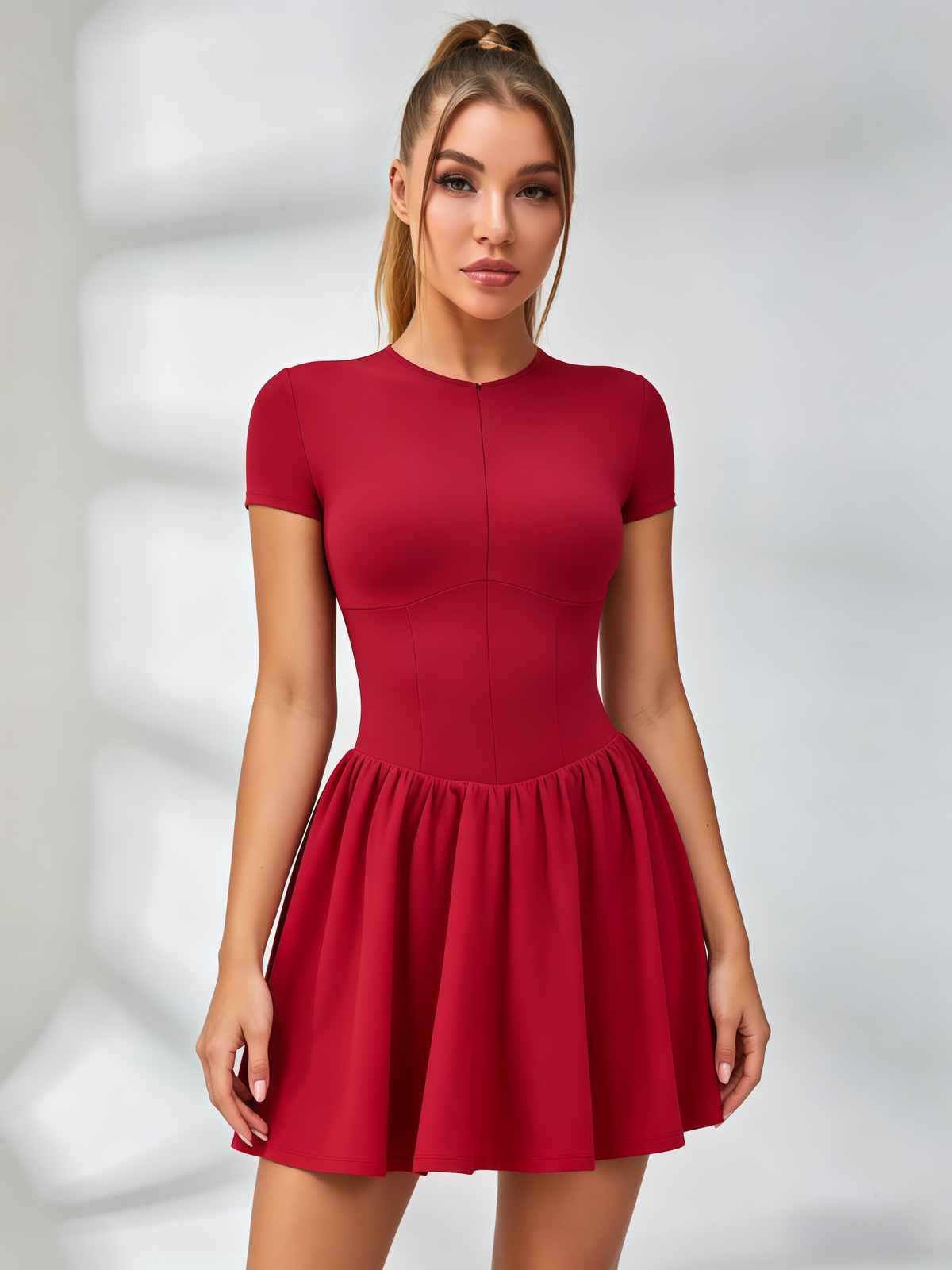 Half-Zip Short-Sleeve Tennis Dress