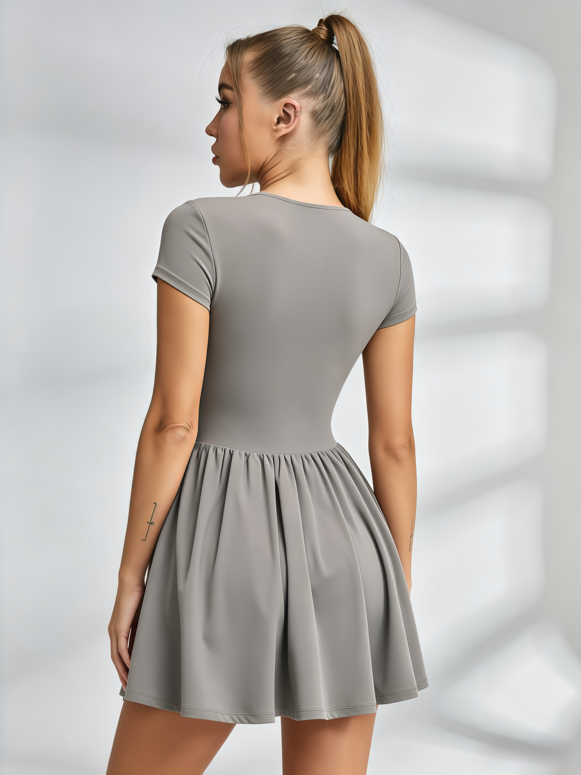 Half-Zip Short-Sleeve Tennis Dress – ZASUWA SPORTSWEAR Half-Zip Short-Sleeve Tennis Dress – ZASUWA SPORTSWEAR