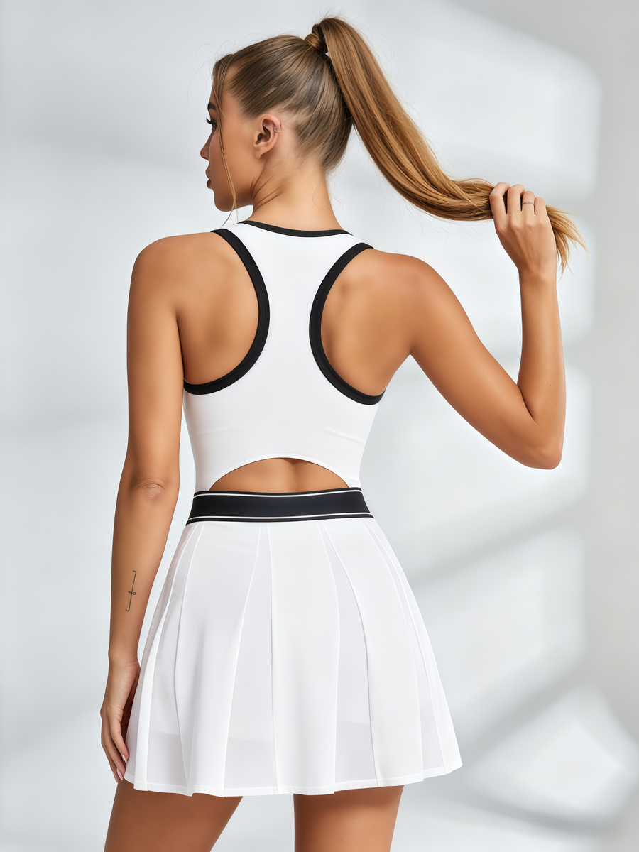 Contrast-Trim Racerback Tennis Dress