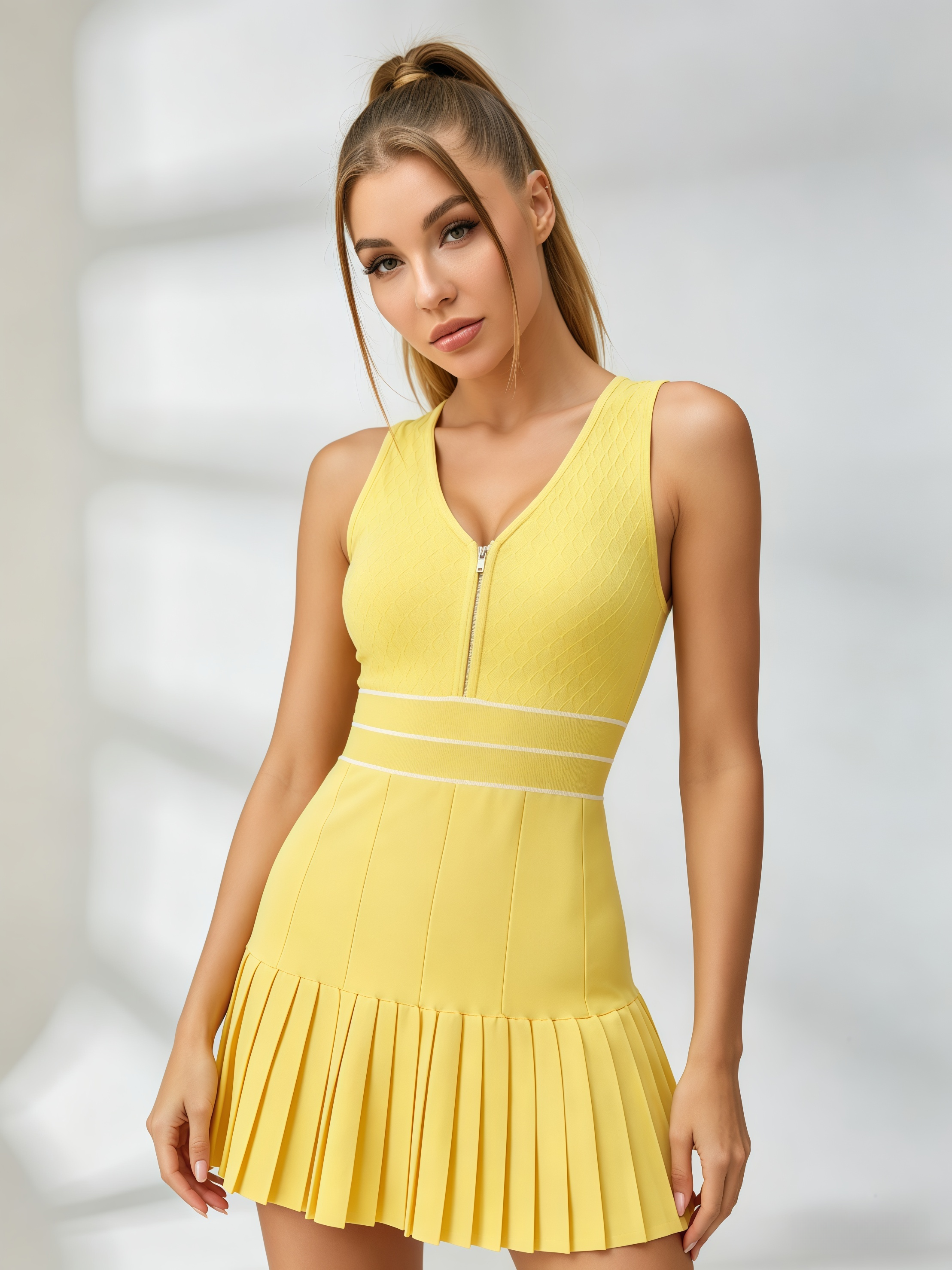 Textured Knit Pleated Tennis Dress