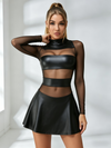 Mesh & Faux Leather Open-Back Mini Dress