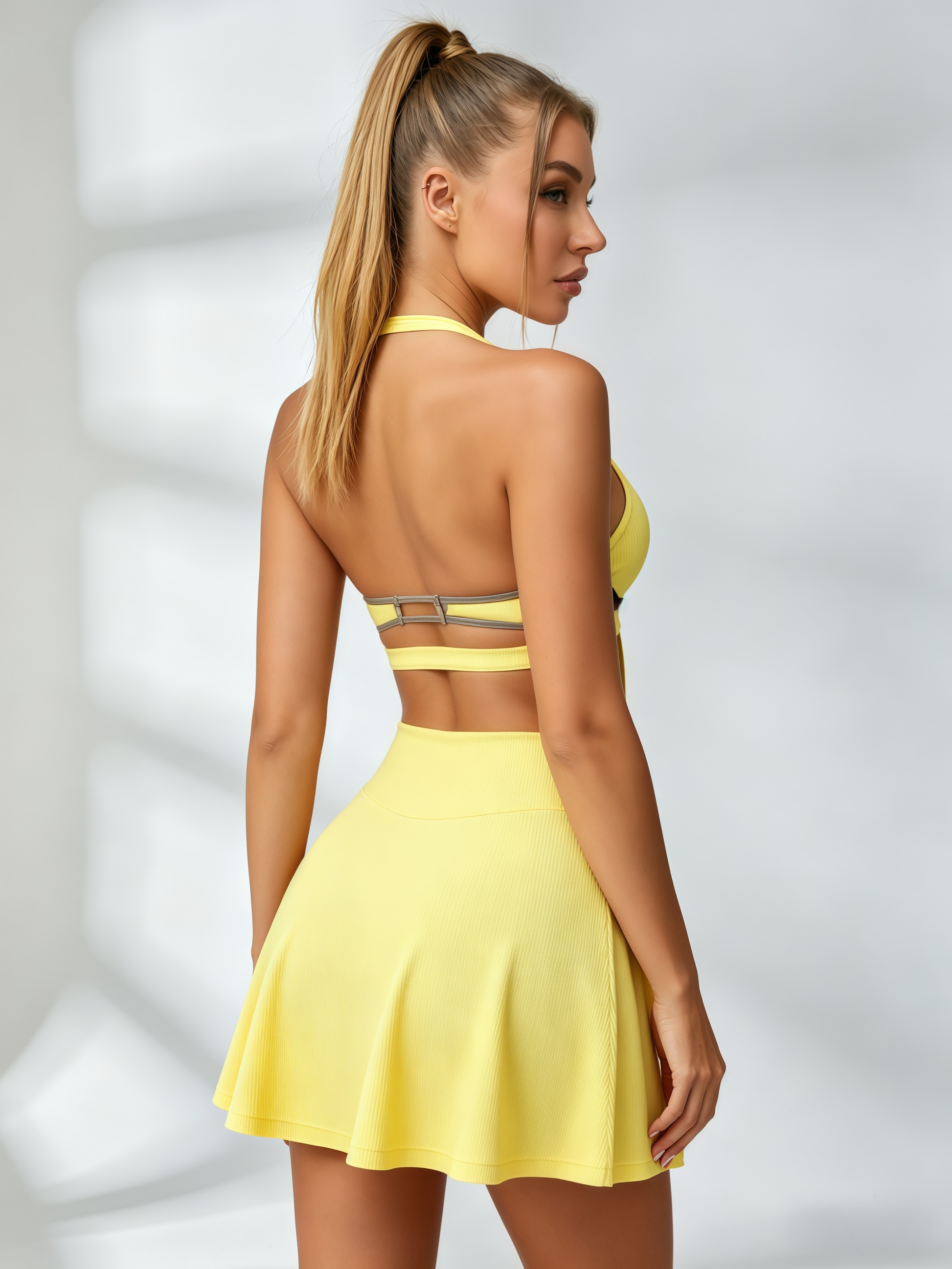 Ribbed Cutout Halter Tennis Dress