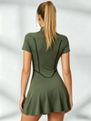 Corset-Piped Half-Zip Tennis Dress