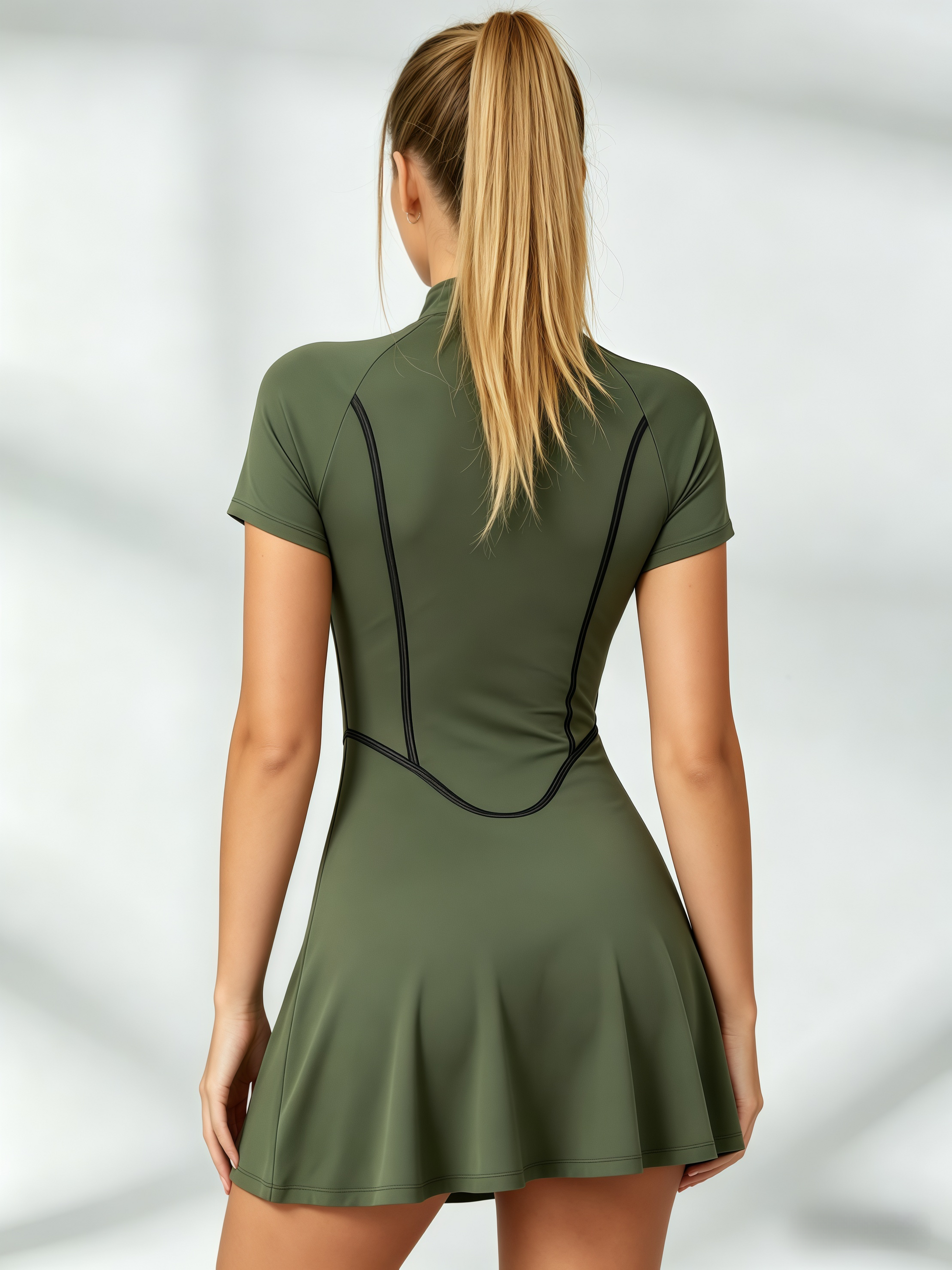 Corset-Piped Half-Zip Tennis Dress