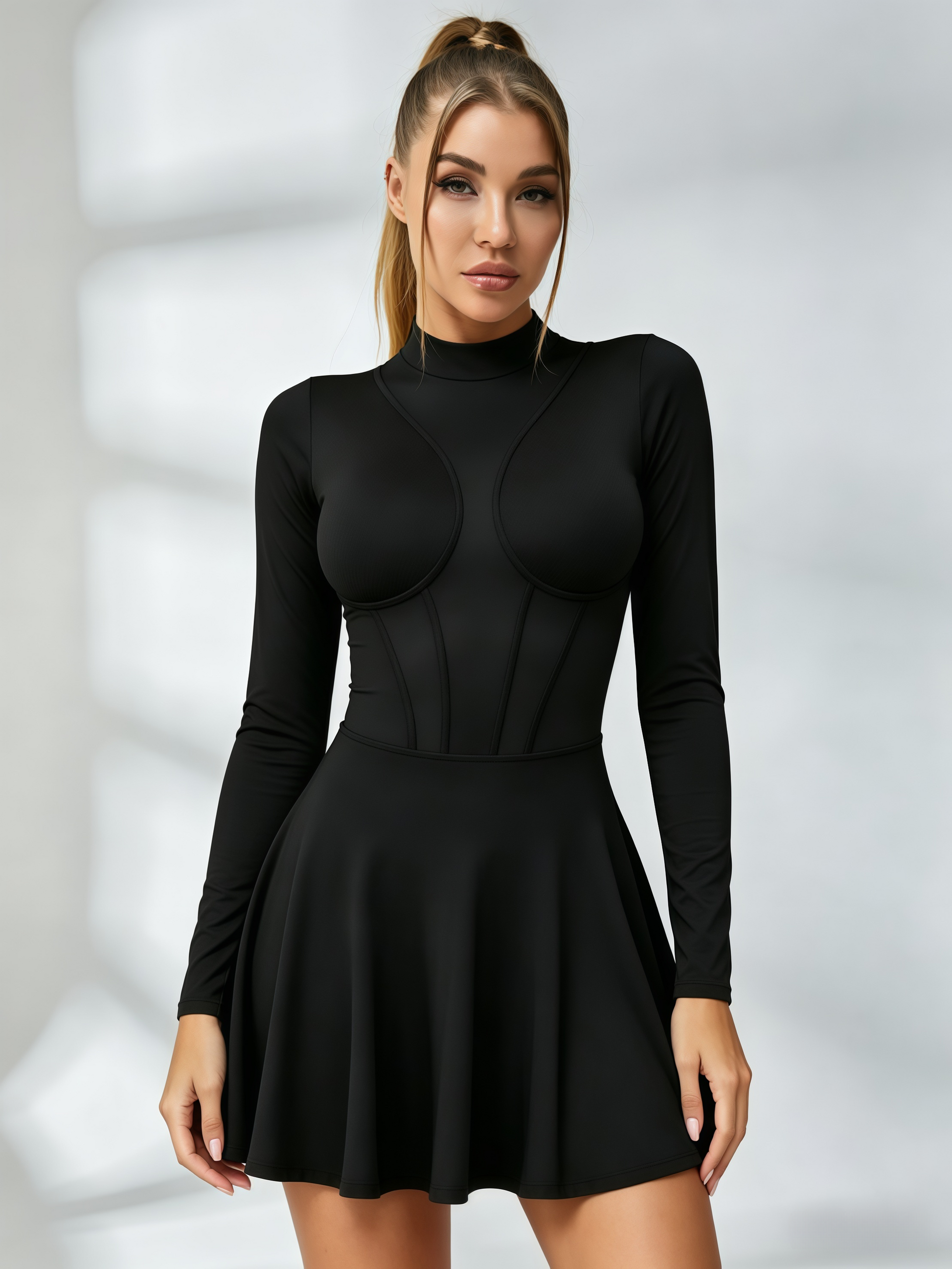 Corset-Style Long-Sleeve Tennis Dress