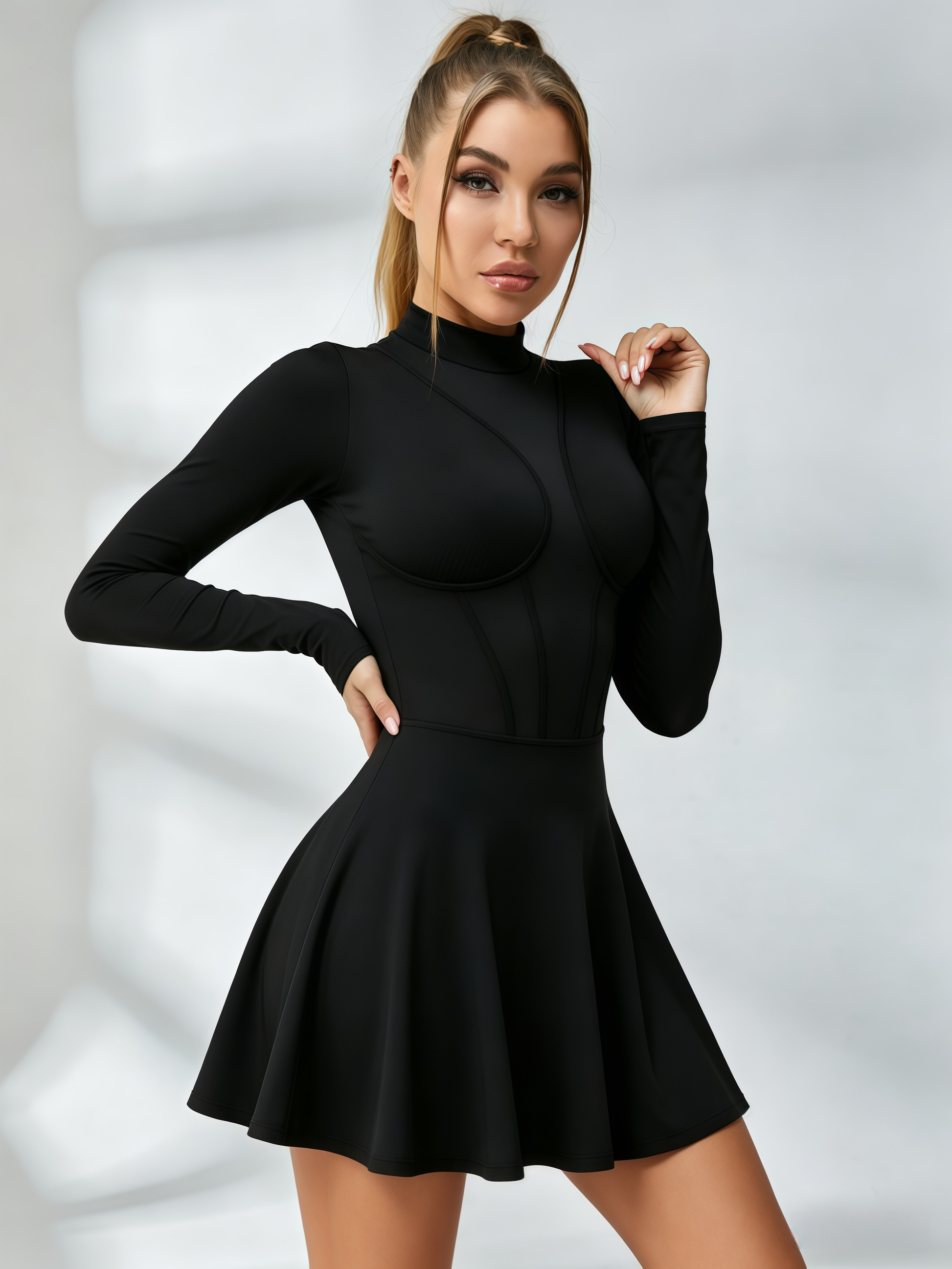 Corset-Style Long-Sleeve Tennis Dress