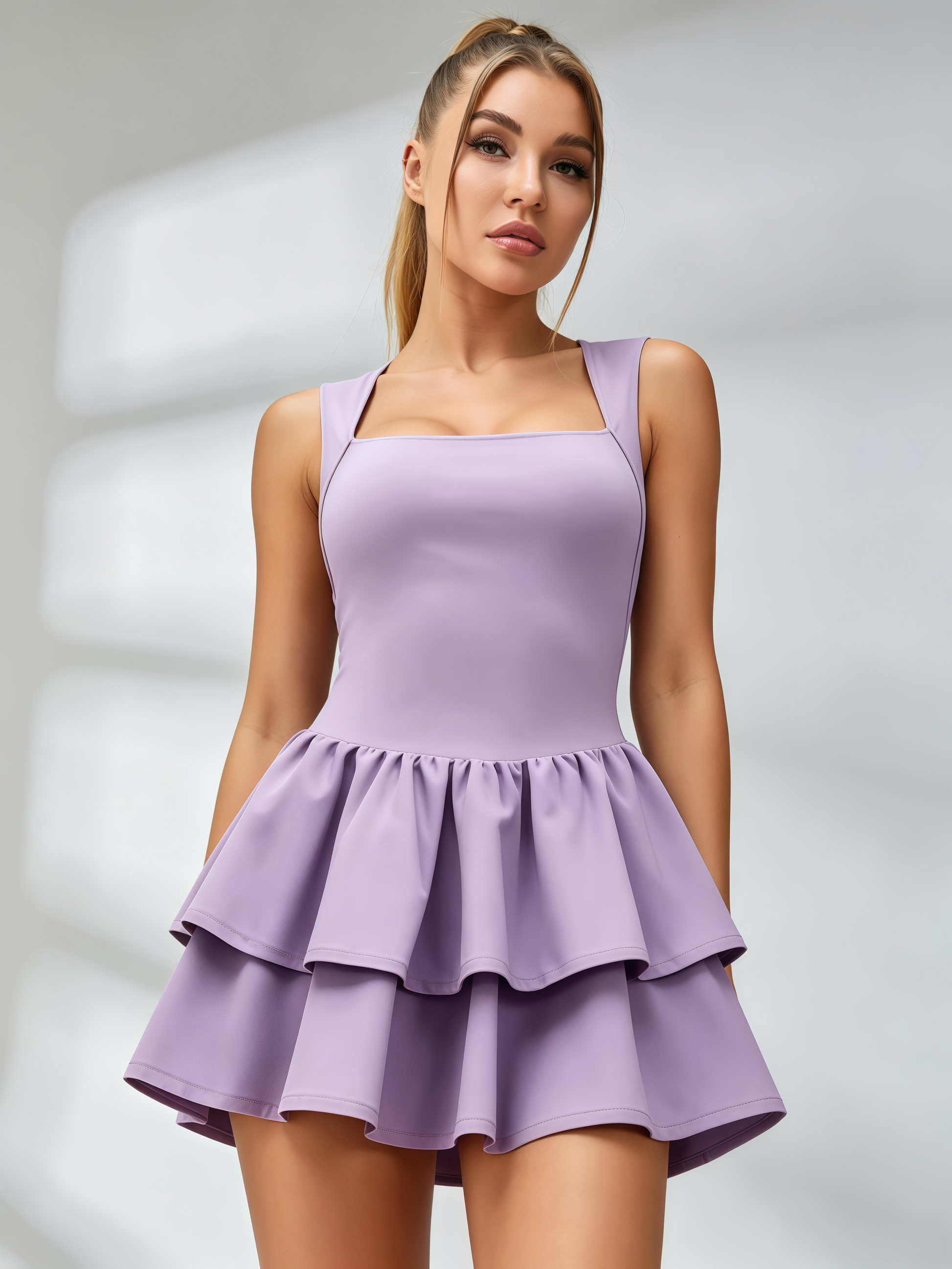 Crisscross‑Back Tiered‑Ruffle Skort Dress