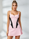 Color‑Block Zip‑Front Adjustable‑Strap Skater Dress