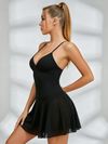 Sweetheart Neckline Sheer Mesh-Overlay Tennis Dress