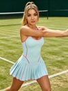 Pink Binding Pleated Light Blue Tennis Dress