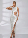 Color Block Waist Hollow Out Bodycon Long Dress