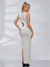 Color Block Waist Hollow Out Bodycon Long Dress