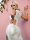 Color Block Waist Hollow Out Bodycon Long Dress