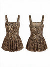 Wide Strap Leopard Pattern Flared Short Dress