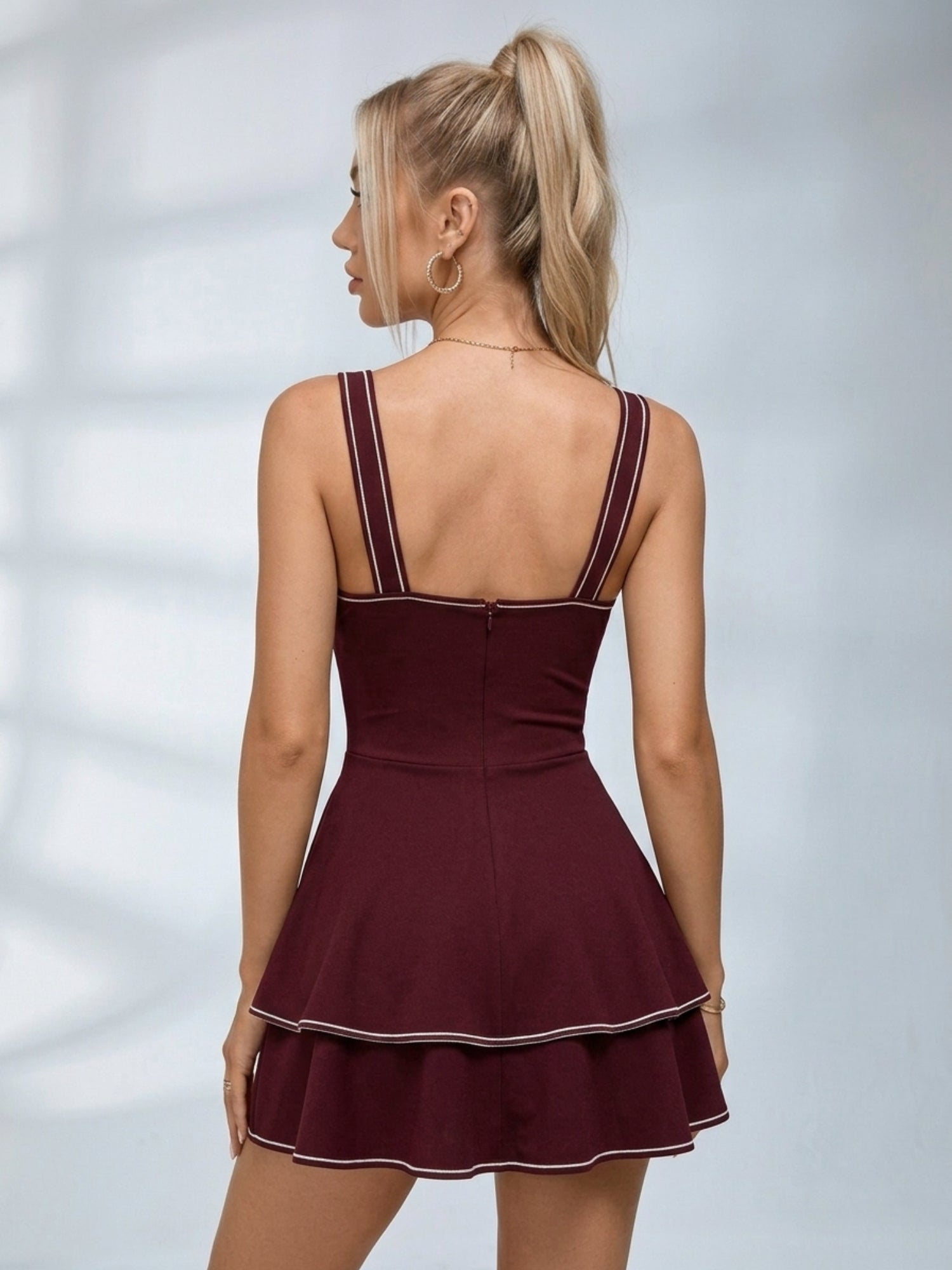 Contrast Piping Corset Layered Skater Mini Dress