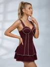 Contrast Piping Corset Layered Skater Mini Dress