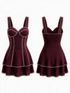 Contrast Piping Corset Layered Skater Mini Dress