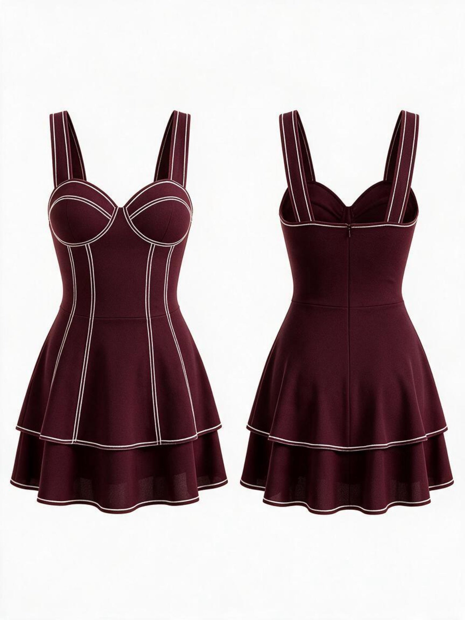 Contrast Piping Corset Layered Skater Mini Dress