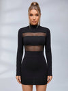 Mesh Cutout Long Sleeve Bodycon Mini Dress