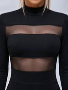 Mesh Cutout Long Sleeve Bodycon Mini Dress