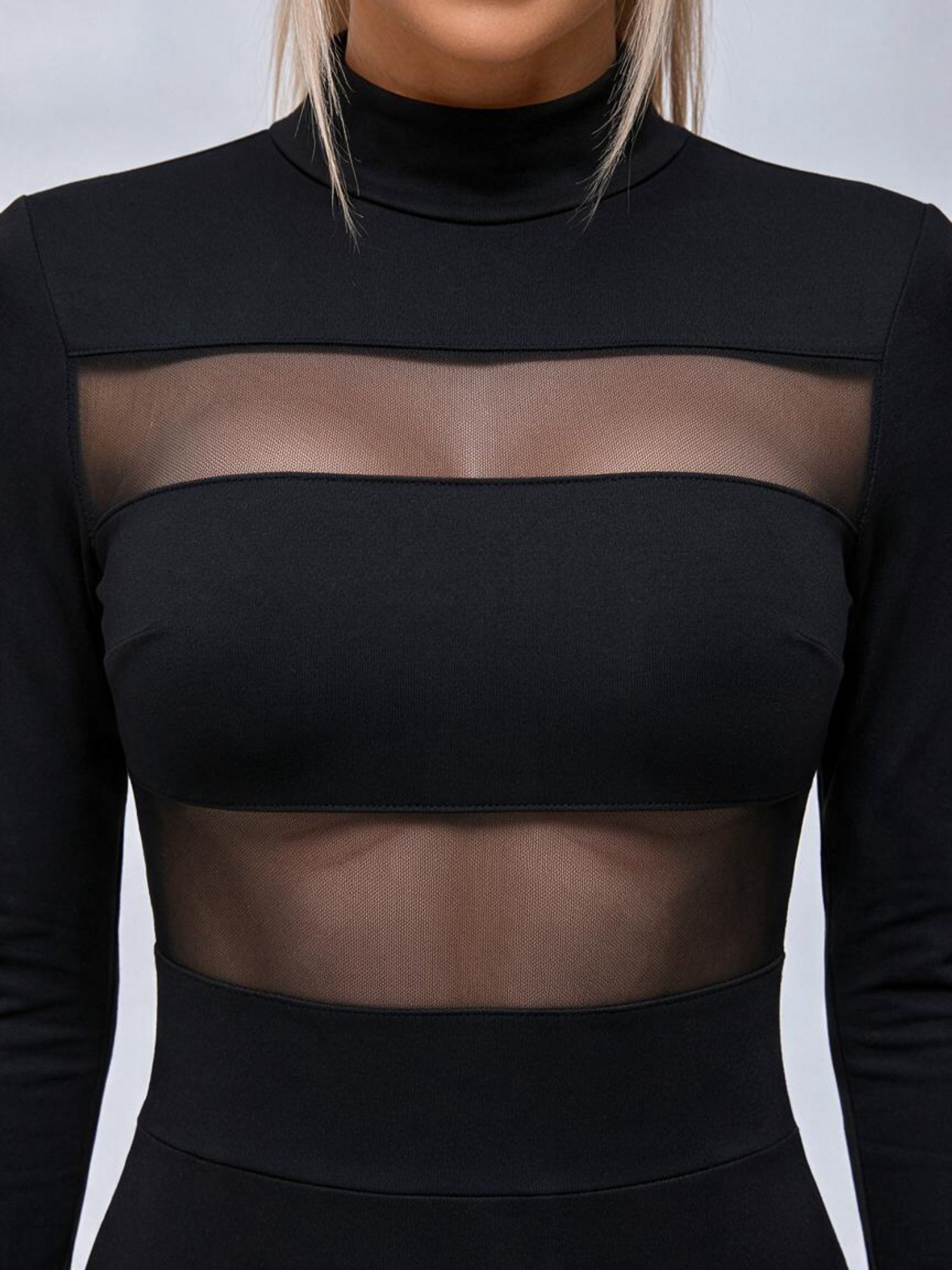 Mesh Cutout Long Sleeve Bodycon Mini Dress